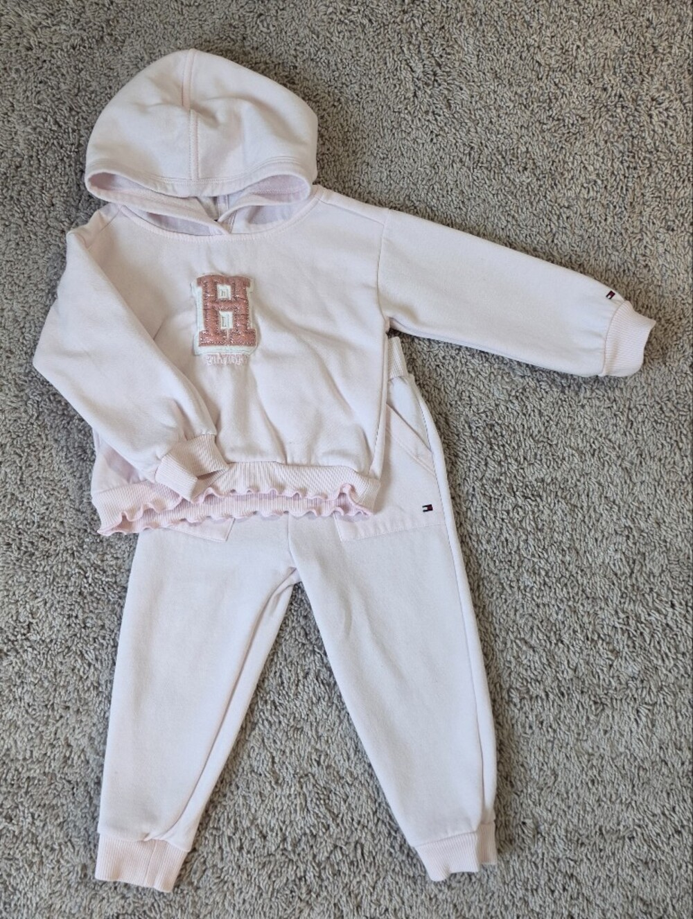 Girls' Light Pink Hoodie & Jogger Set with Ruffle Detail